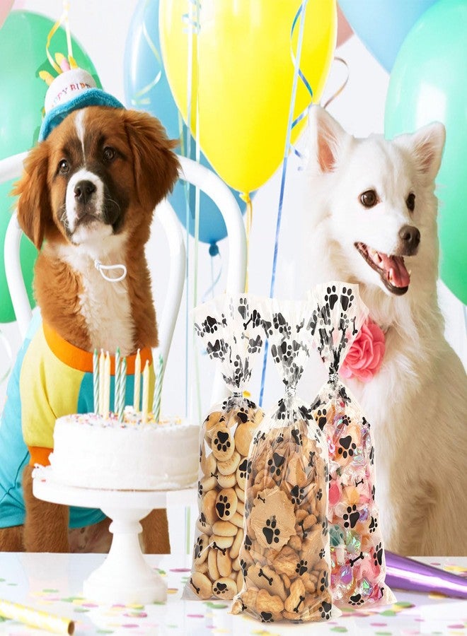 BOEIAC 200 PCS Pet Paw Print Cellophane Bags, Dog Print Cellophane Treat Bags, Dog Treat Bag, Plastic Candy Cookie Gift Bag with 200 Silver Twist Ties for Dogs Birthday Party Favors Decorations, Black - Image 5